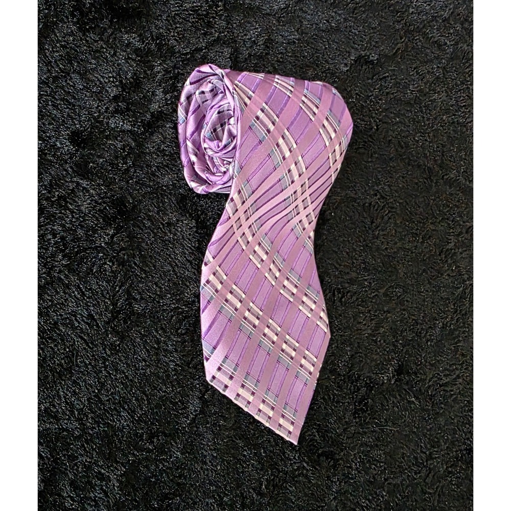 Versailles by Piattelli Men's 100%‎ Silk Hand Made Plaid Tie Lavender Business - Picture 3 of 10